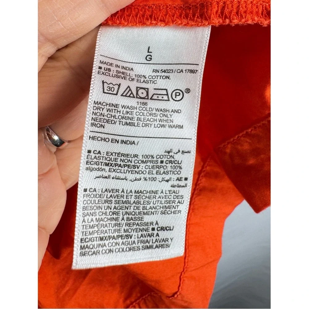 Old Navy Puff‎ Sleeve Blouse sz L Orange Smocked Back poplin preppy regency